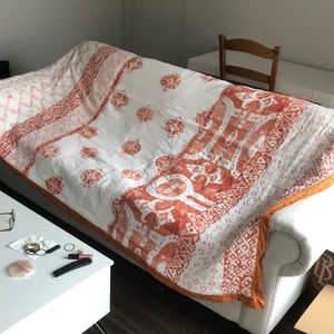 Anthropologie White & Orange Twin Quilt
